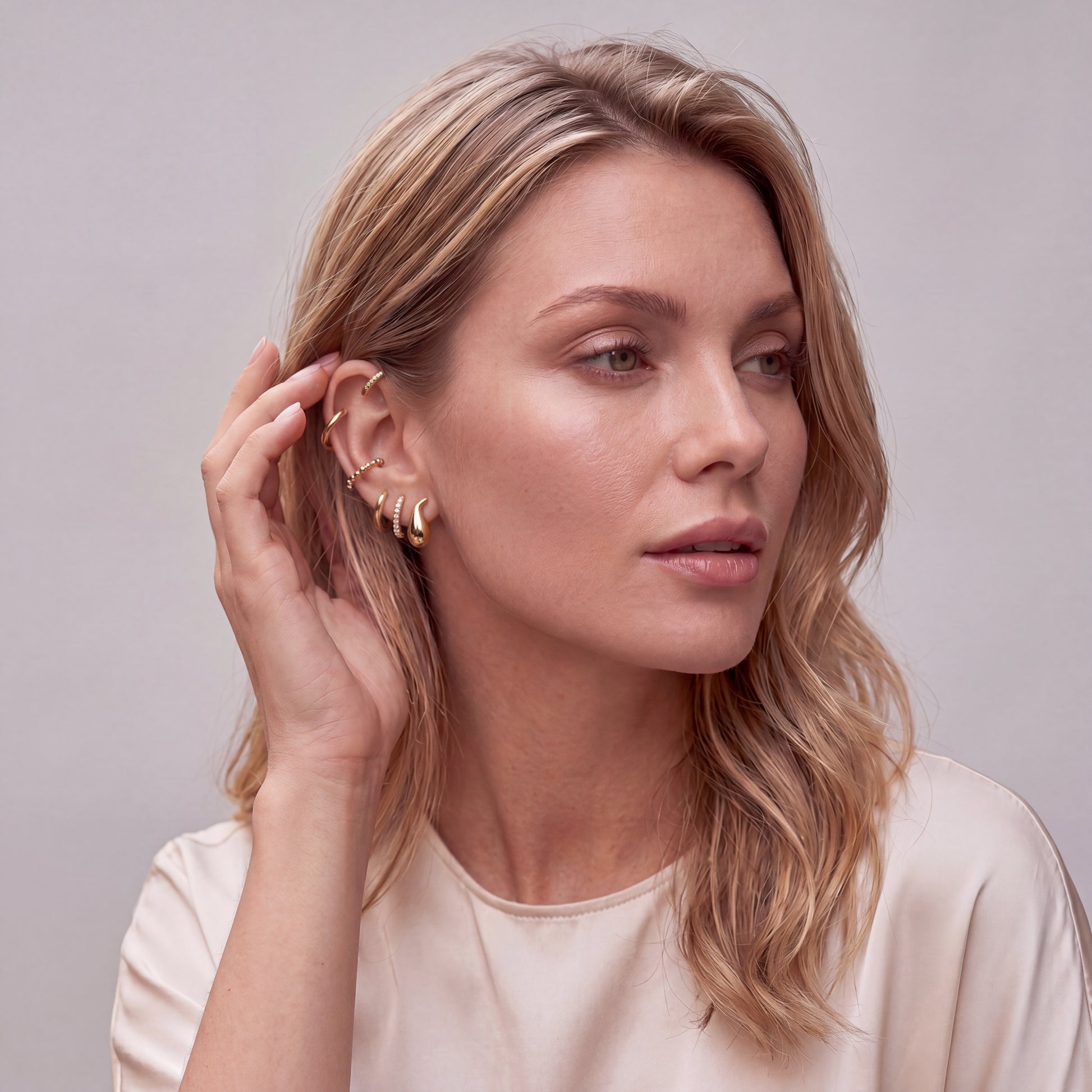 Luxury sterling silver ear cuff with crystal detail, Lumière edition