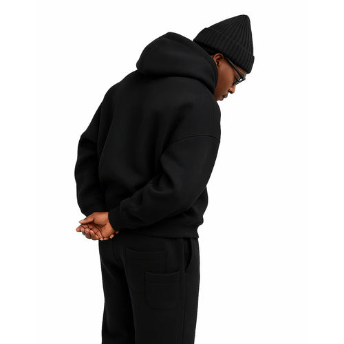 Black matching lounge set for women, premium two-piece tracksuit